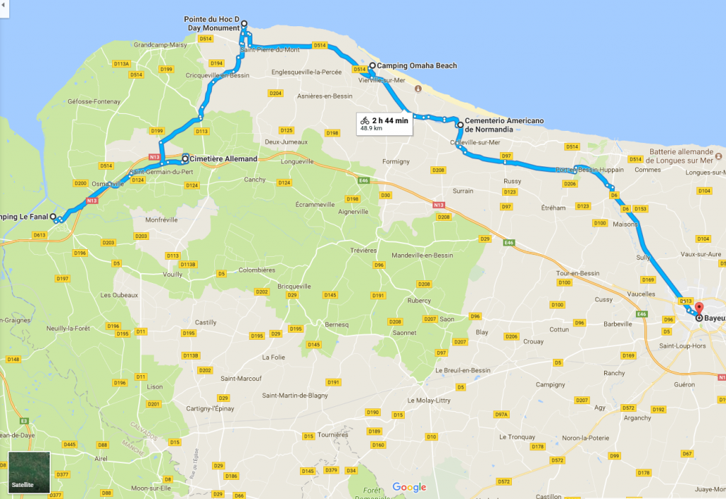 Map showing cycling route described in this post